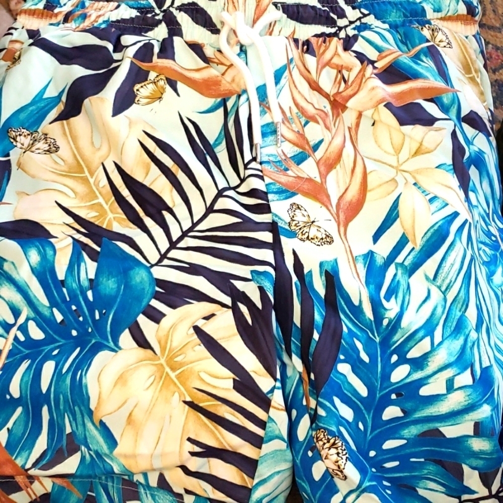 SHEIN Tropical Leaf and Butterflies Print Swim Trunks Size XXL